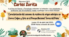 Charla “ Caracterización del consumo de residuos de origen antrópico en Zorros Culpeo y Gris en el Parque Torres del Paine”