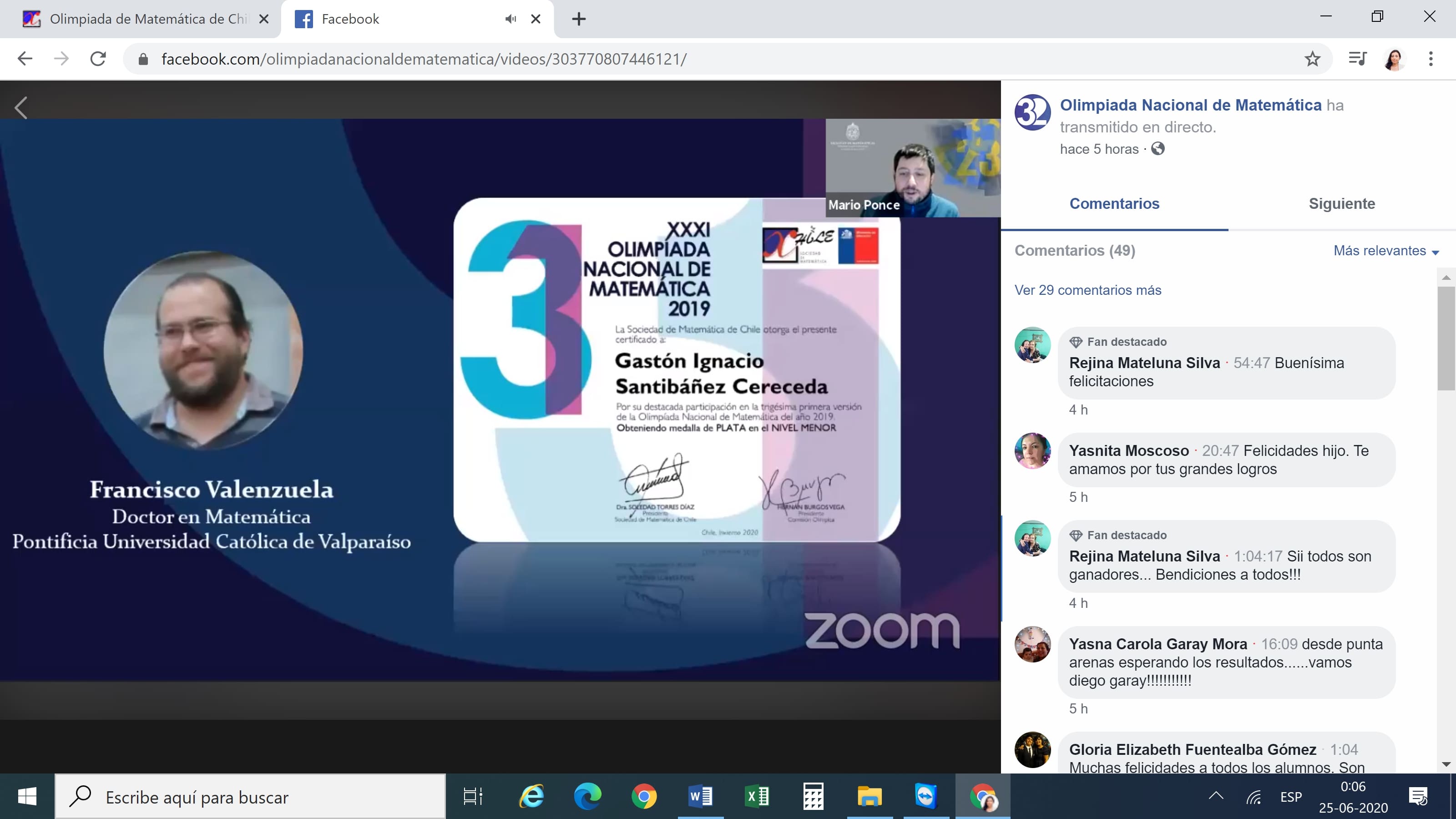 Medallistas en Olimpiada Nacional de Matemática 2019