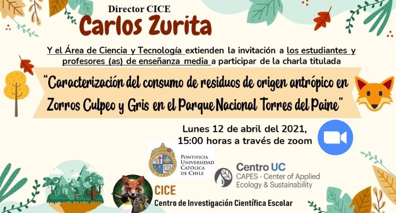 Charla “ Caracterización del consumo de residuos de origen antrópico en Zorros Culpeo y Gris en el Parque Torres del Paine”